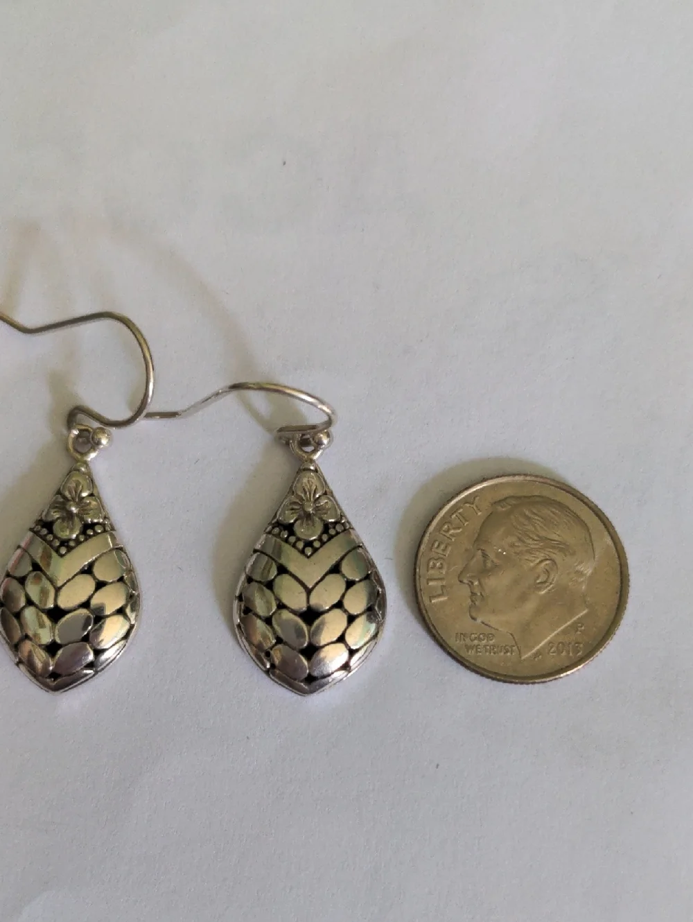 New Sterling Silver  Bali Floral Teardrop Earrings, Drop  Dangle, Casual Luxury